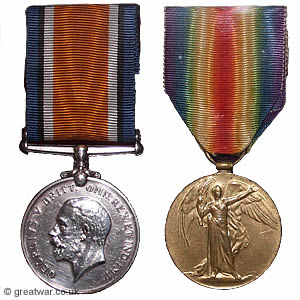 The two British campaign medals: the British War Medal and the Victory Medal.
