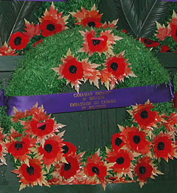Canadian poppy wreath at the Menin Gate Memorial, Ypres, November 2005