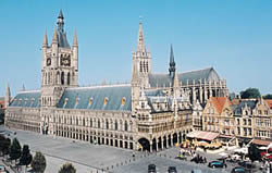 The famous Cloth Hall (Lakenhalle) on the market square in Ypres (Ieper), Belgium.