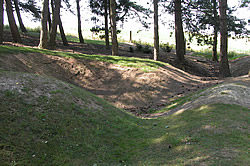 Cratered ground in Sheffield Memorial Park on the Somme battlefield.