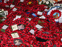 British poppy wreaths at the Menin Gate Memorial in Ypres, November 2005.