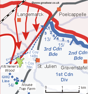 Map showing the Companies of 2 Brigade near St. Julien.