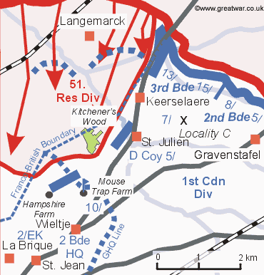 Map showing 2nd Canadian Brigade reserves.