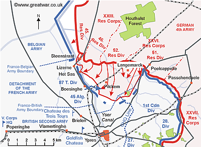 Map showing the Allied line and loss of ground by 20.45 hours.