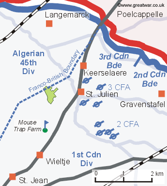 2nd and 3rd Canadian Field Artillery battery locations.