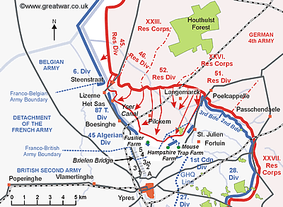 Map showing gaps in the Allied Front Line.