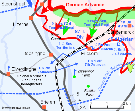 Map showing the French counter-attack from Boesinghe.