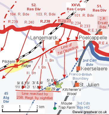 Map of the advance of the German 52. Reserve Division to capture Kitchener's Wood.