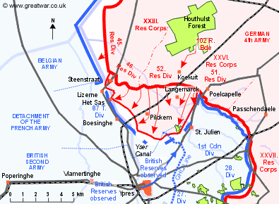 Map showing the area of ground gained by the German advance by 20.45 hours.