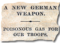 Headline warning of gas attacks in the British press. 