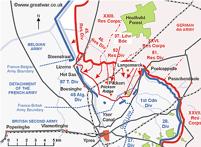 Map showing the extent of the German advance by 20.30 hours.