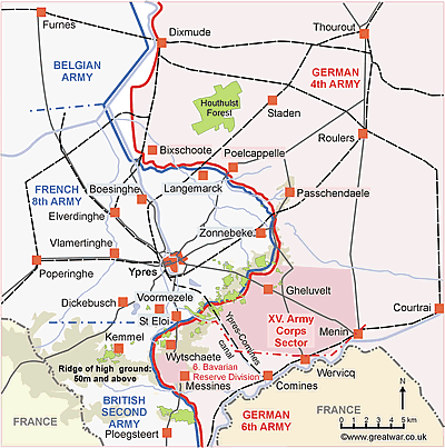 6. Bavarian Reserve Division of the German
6th Army, was located between Wytschaete and Messines and close to the sector where the gas trial was to take place.