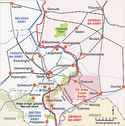 Map of the Ypres Salient in January 1915.
