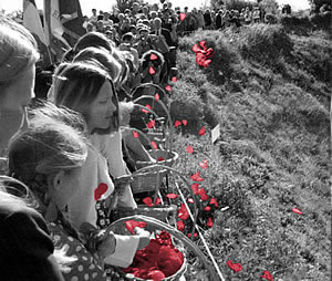 Children attend the 1 July ceremony at Lochnagar Crater on the Somme battlefield. Children attend the 1 July ceremony at Lochnagar Crater.