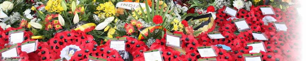 Wreaths laid during a commemorative ceremony at the Menin Gate Memorial to the Missing, Ypres, Belgium.