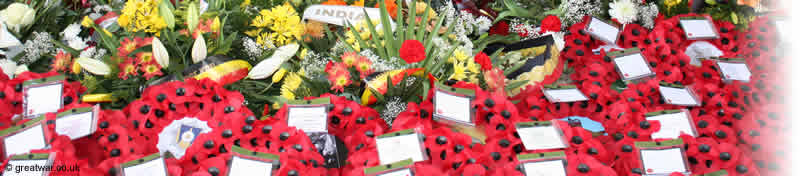 Wreaths laid during a commemorative ceremony at the Menin Gate Memorial to the Missing, Ypres, Belgium.