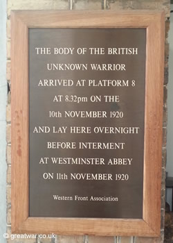 Memorial plaque to the Unknown Warrior, 10 November 1920.