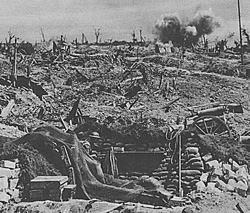 Shells bursting around Canadian positions near Arras.