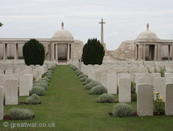 Looking towards the Cross of Sacrifice in Dud Corner Cemetery.