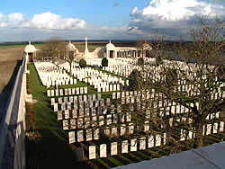 Looking at Dud Corner cemetery and across the Loos battlefields from the viewing platform.