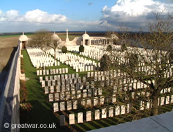 Dud Corner cemetery and the Loos battlefields from the viewing platform.