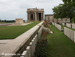 Looking to the northern building at the entrance of Dud Corner Cemetery - Loos Memorial.