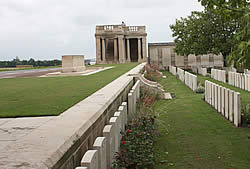 Looking towards the northern building at the entrance of the cemetery and memorial.