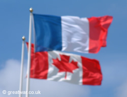 French and Canadian flags flying at the Vimy Memorial.