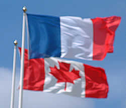 French and Canadian flags flying at the Vimy Memorial.