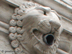 Lion's head gargoyle for the pipe draining water from the roof of the northern tower at the Loos Memorial entrance.