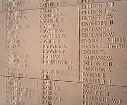 A few of the 34,795 names commemorated on the Arras Memorial.