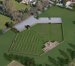Aerial view of the design for the new cemetery dating from May 2009, superimposed in this photo.