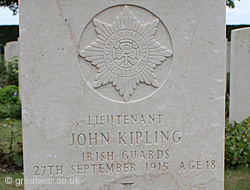Headstone for Lt John Kipling.
