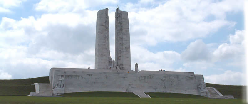Front of the Canadian National Vimy Memorial on the Vimy Ridge.