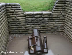 Mortar in a forward sap in the Allied trench section at the Vimy Memorial Park.