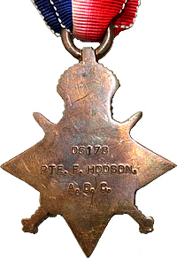 Reverse of the 1914-15 Star for Private F Hodson.