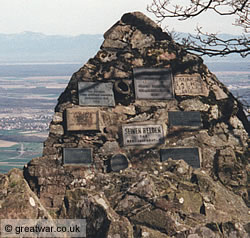 Original 1914-1918 German memorial near the summit of Hartmansweilerkopf (Vieil Armand) in the Vosges mountains.