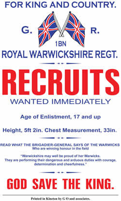Royal Warwickshire Regiment recruiting poster.