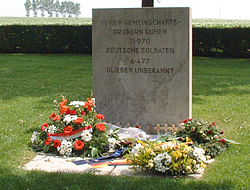 Wreaths at Fricourt German cemetery on the Somme battlefield.