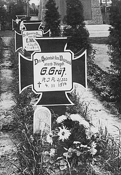 German soldiers' graves in a churchyard on the Ypres battlefront.