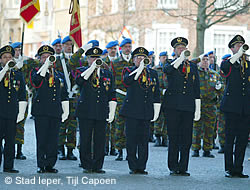 Last Post Association buglers at the Menin Gate Memorial, Ypres