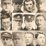 Some of the 600 soldiers on the photographic panel for Thiepval Memorial to the Missing, Somme battlefields, France.