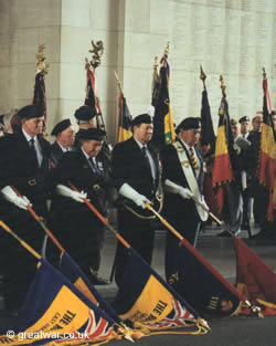 Royal British Legion Standards on parade at the Last Post ceremony at the Menin Gate, Ypres.