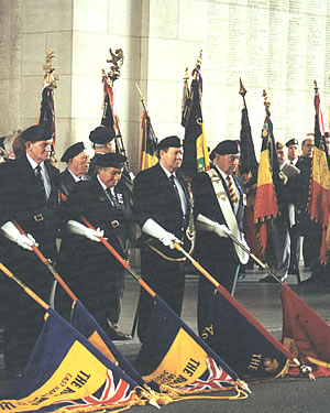 Royal British Legion Standards on parade at the Last Post ceremony at the Menin Gate, Ypres.