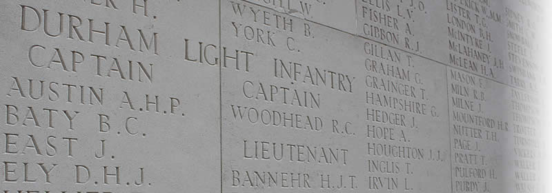 Names of officers and men on the Thiepval Memorial to the Missing.
