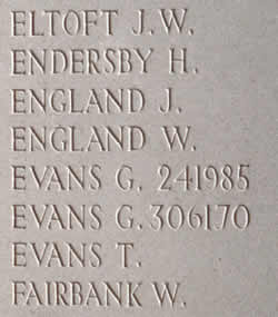 Names of British soldiers carved on the Arras Memorial to the Missing, France.