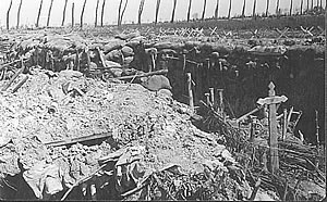 French grave in captured French trenches on the Ypres Salient battlefield.