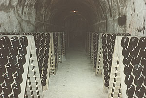 Champagne cellars in the chalk tunnels under Reims.