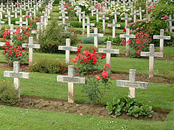 French graves in the Serre-H&eacute;buterne French Military Cemetery, near Serre on the Somme battlefield, France.