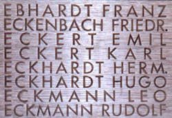 Names at Langemark cemetery of some of the 90,000 missing German soldiers.